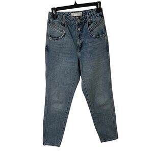 Topshop Mom Jeans Button Fly High Rise Tapered Blue Denim Size W25 L30